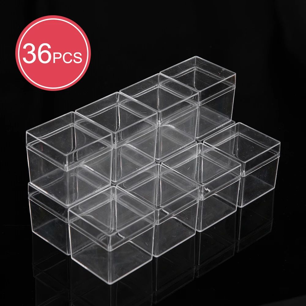 Food Grade Transparent Square Plastic Storage Boxes With Open Top & Bottom Covers | Candy Nail Art Organizer Case 24 Pcs