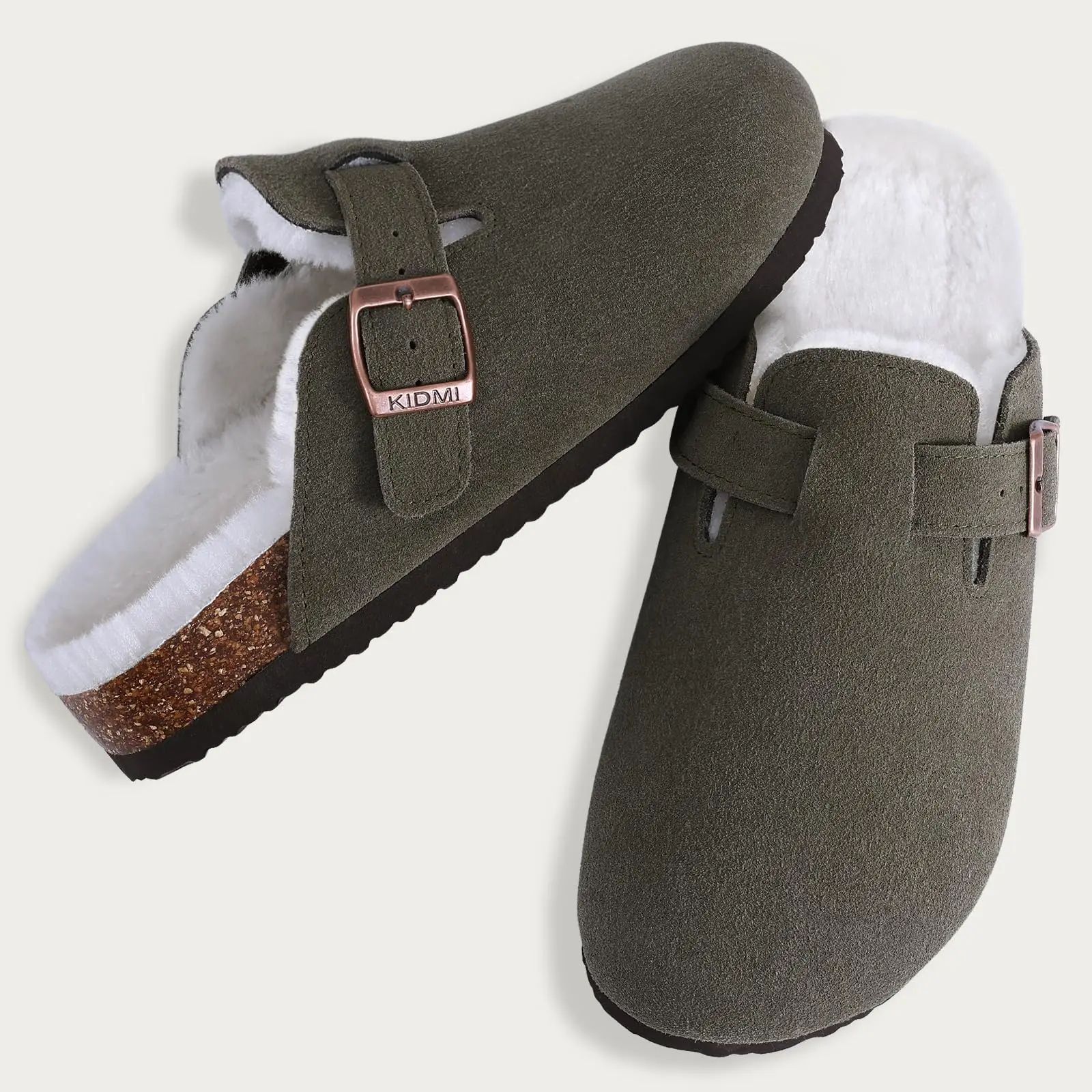 Unisex Suede Clogs With Arch Support And Cork Footbed taupe (fur Lined) 6.5
