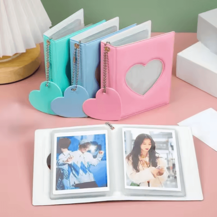 Heart Pendant Photo Album 3Inches Solid Color Kpop Photocard Holder & Polaroid Collectible Card Organizer white