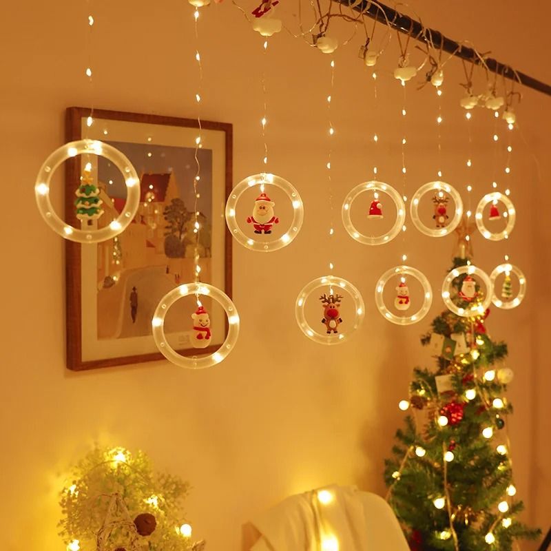 LED Round Curtain String Lights With Remote Control warm Light