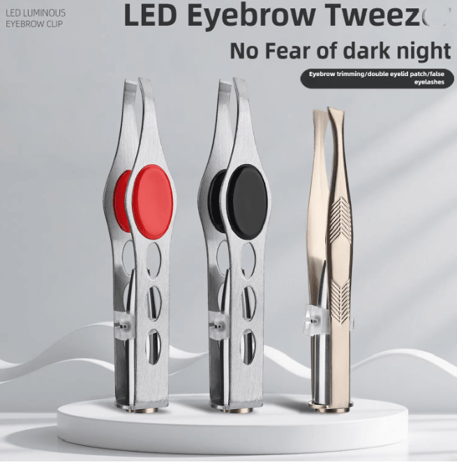 LED Eyebrow Tweezers Stainless Steel Precision Hair Removal Tool a