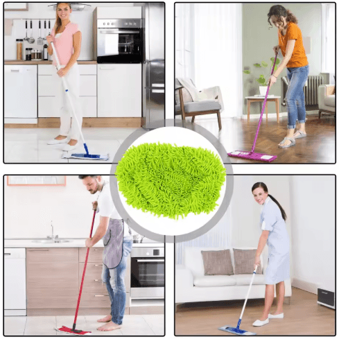 Reusable Microfiber Mop Cloth Pad For Swiffer Flat Mop Bathroom & Household Cleaning Refill (25by11.5 Cm) green (chenille)