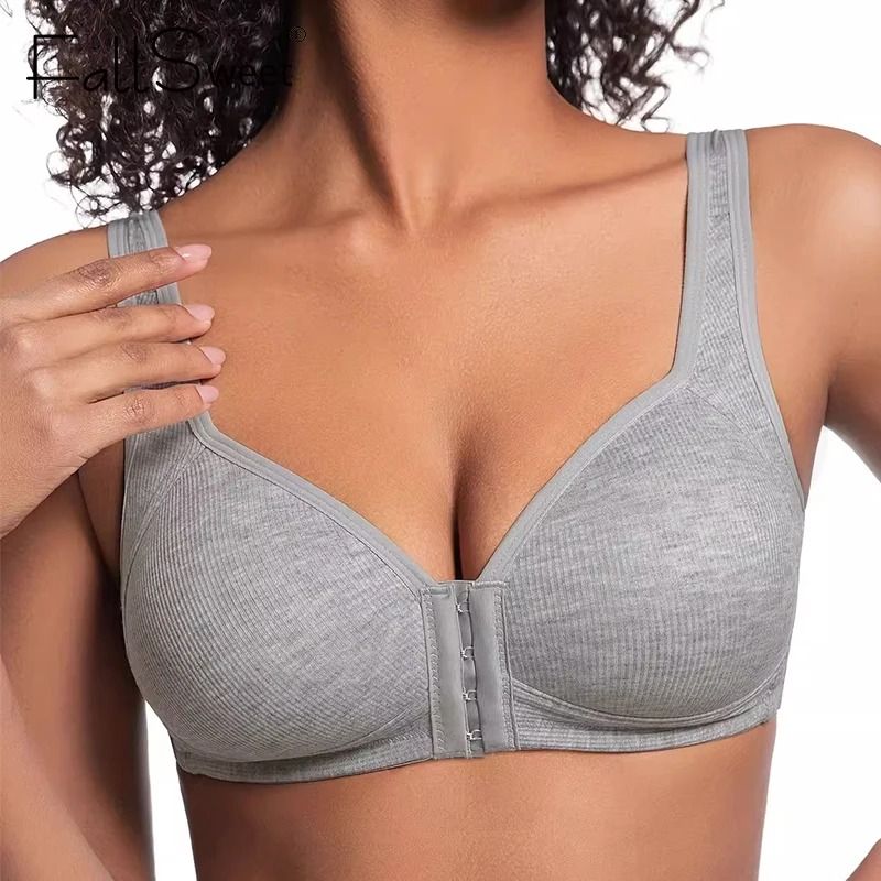 FallSweet Wire Free Front Closure Bra Seamless Full Coverage Mom Lingerie light Gray l