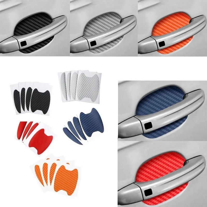 Carbon Fiber Car Door Handle Protector Sticker Set Scratch Resistant Car Handle Film 4pcs orange 4 Pcs