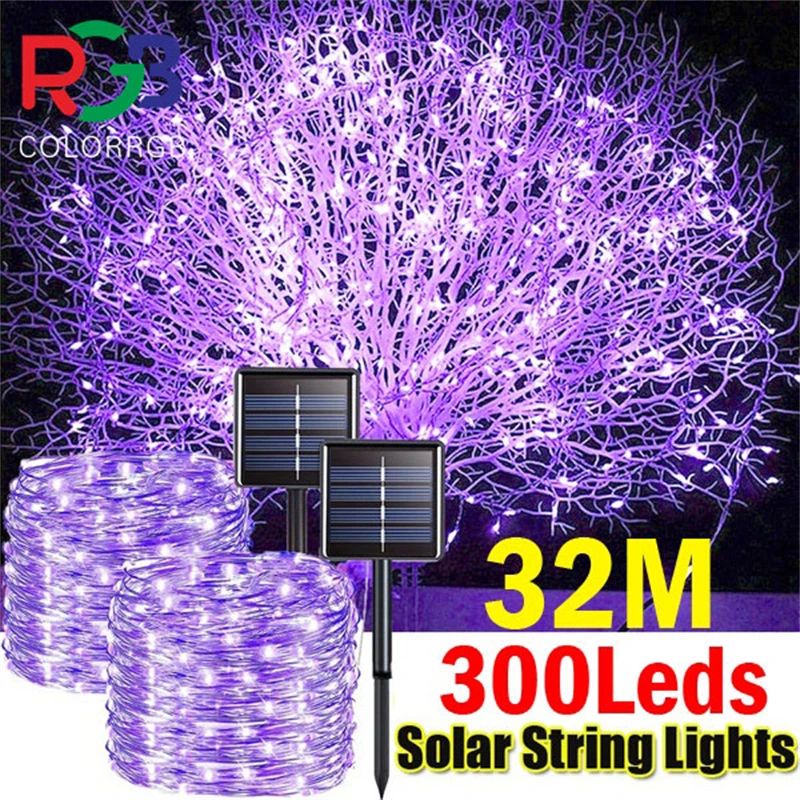 Outdoor Solar LED Fairy String Lights Waterproof With 8 Lighting Modes For Garden Patio And Christmas multi color 39.37ft 100leds