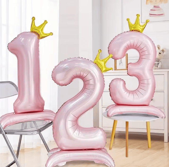 Elegant 40 Inch Number Balloons Princess Birthday Balloons With Pink Crown Balloons For Party Decoration 9