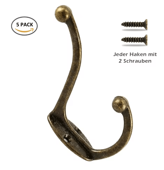 Retro Copper Dual Coat Hooks Wall Mounted Heavy Duty Rack 5 Pack 5pcs Ancient Copper