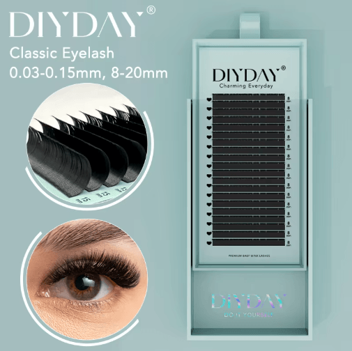 DIYDAY Long Length Classic Individual Lash Extensions Matte Black Faux Mink 8 15 Mix 0.10mm d