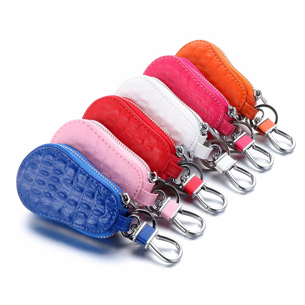 Crocodile Pattern Coin Purse Zipper Wallet, Genuine Leather Key Case, Keychain Holder For Car Keys rose Red
