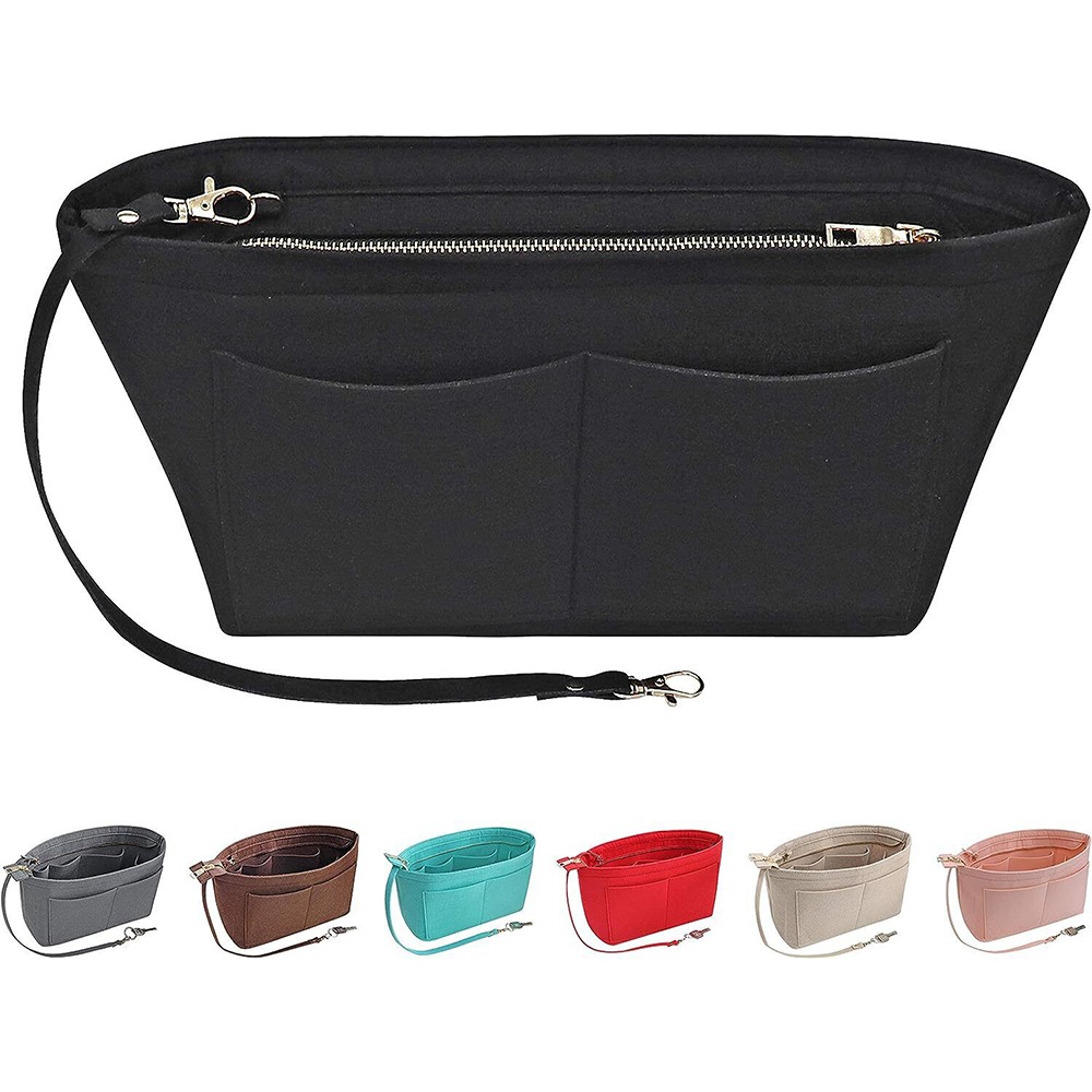Portable Travel Organizer Handbag Felt Bag Tote Cosmetic Bags Insert Liner Purse Pouch For Women Storage red