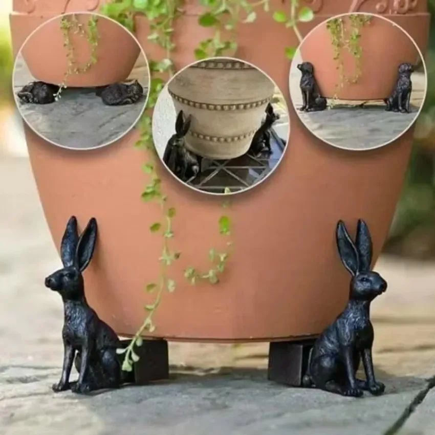 Animal Shaped Resin Flower Pot Feet Decorative Garden Plant Risers (3pcs) rabbit