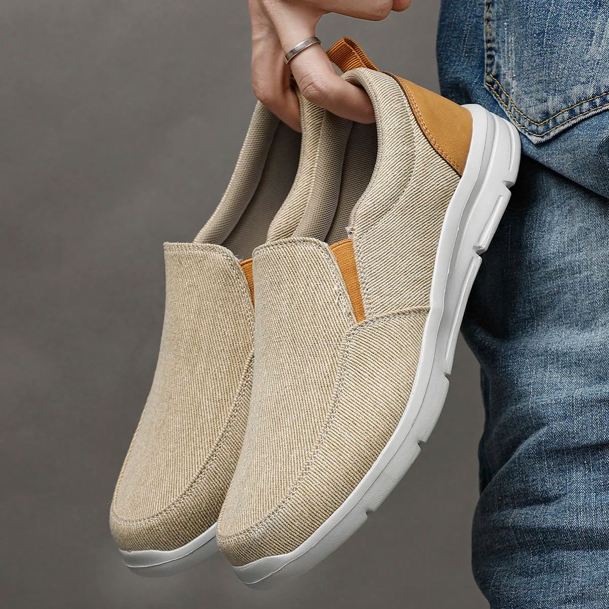 Breathable Canvas Slip On Shoes For Men Lightweight Summer Walking Loafers black 45 (us 12)