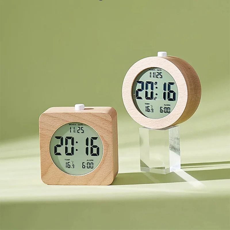 Wooden Alarm Clock Multifunctional Electronic Desktop Display square