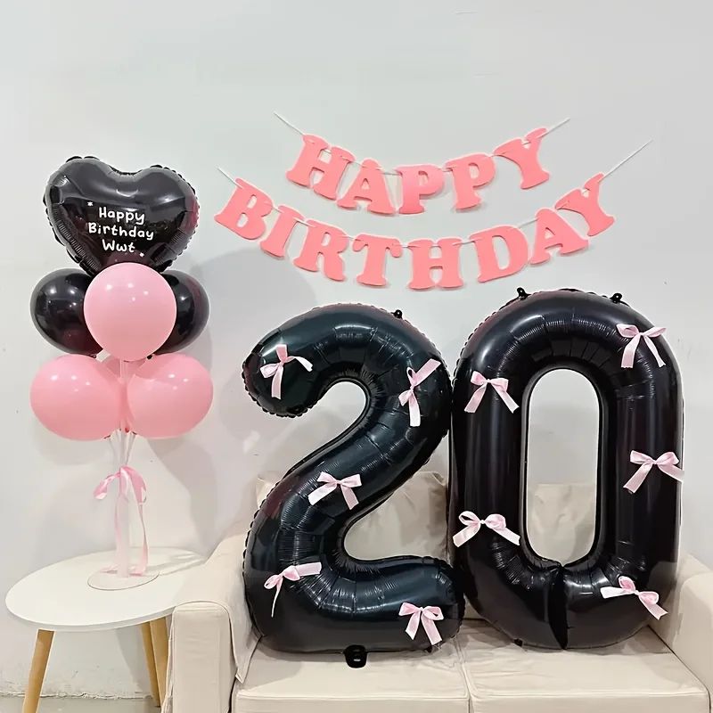 Black Number Balloon With Pink Bow 3 32inch