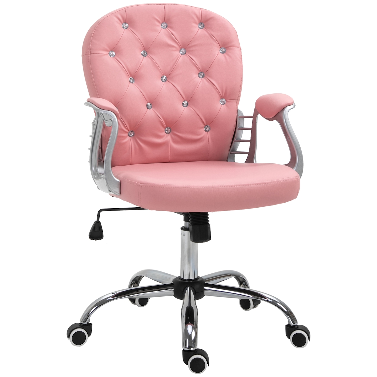 OKWISH Bürostuhl Chefsessel ergonomisch 103x60x46 cm höhenverstellbar Rosa mit Diamant Knöpfen Kunstleder Bezug und weicher Polsterung Image