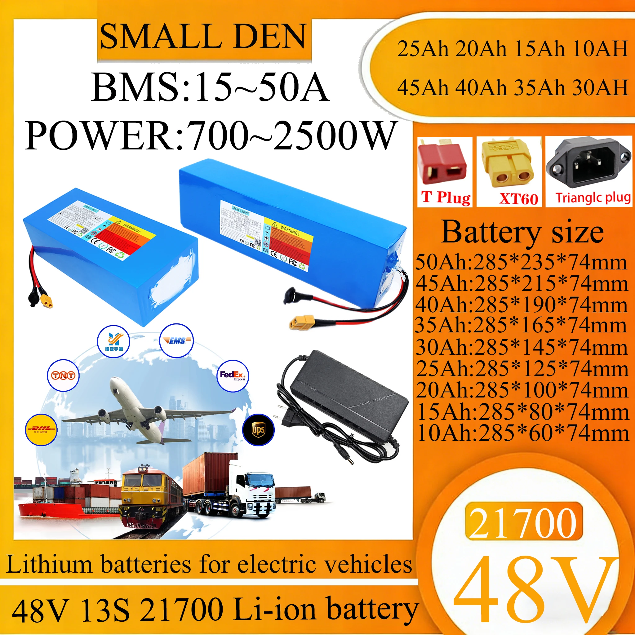 48V 45AH 50AH 40AH 35AH 30AH 25AH 20AH 15AH 10AH 21700 Lithium-Akku 2500W Motorrad-Dreirad mit BMS +3A Ladegerät Image