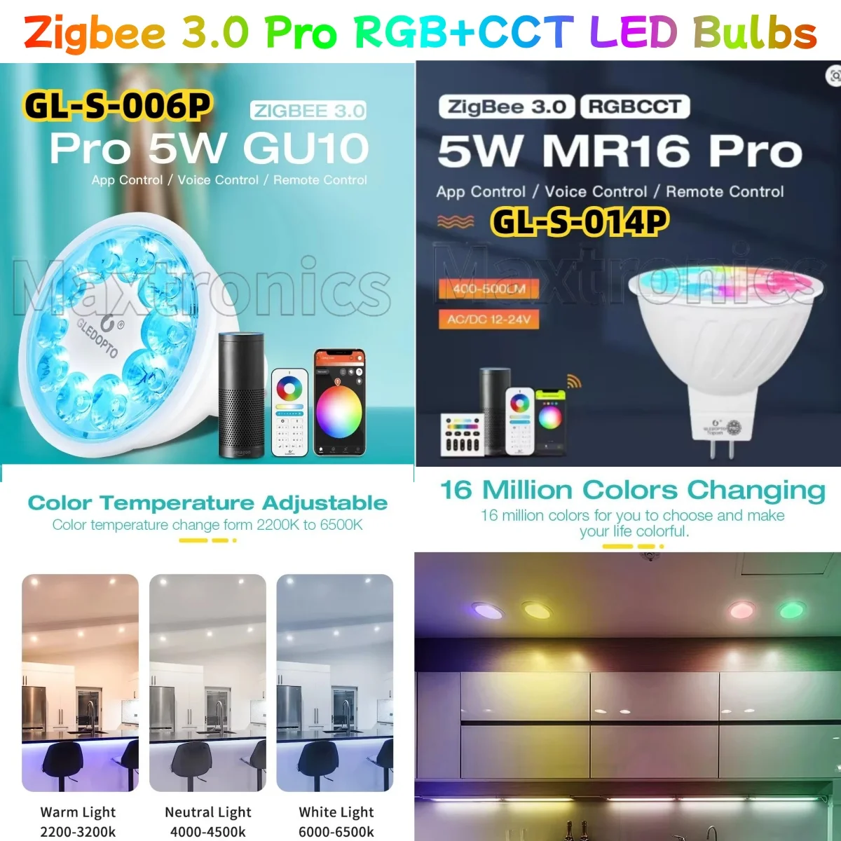5W Zigbee 3.0 Pro RGB+CCT LED-Lampen GL-S-006P/GL-S-014P Tuya Smart Life APP Alexa Conbee 2,4G RF Remote MR16 /GU10 LED-Strahler