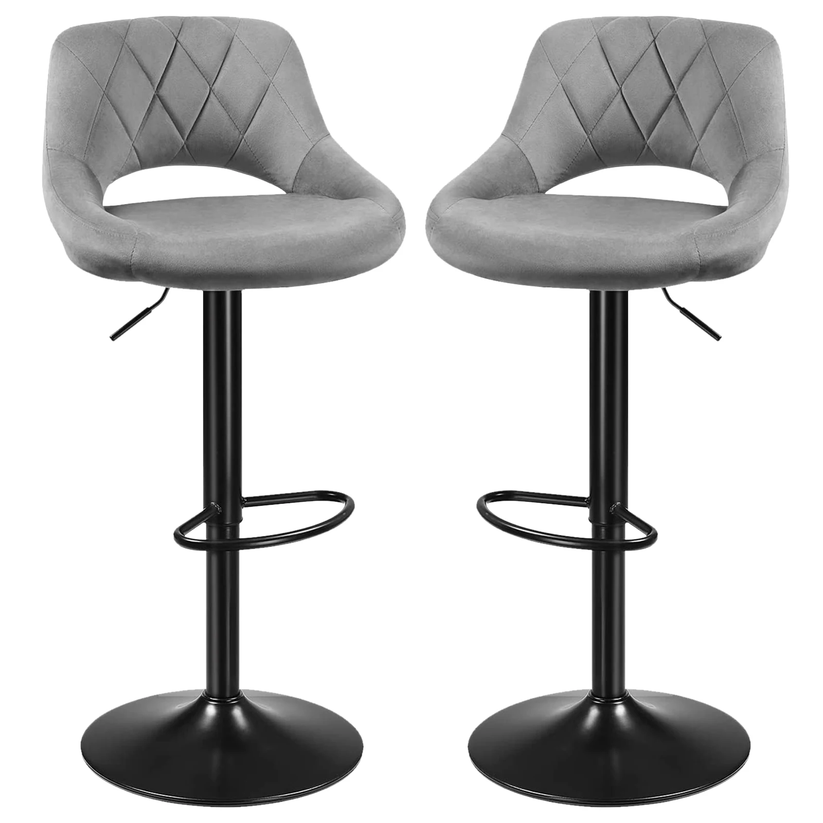 Barhocker-Set mit 2 Stück, Samt, höhenverstellbar für die Küche, schwarz/dunkelgrau