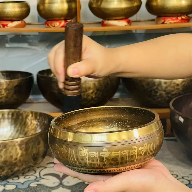 Tibetische Klangschale aus Messing, Yoga-Meditationsschale zur Klangheilung, Stressabbau, Buddha-Achtsamkeitsschale, handgefertigtes Instrument Image