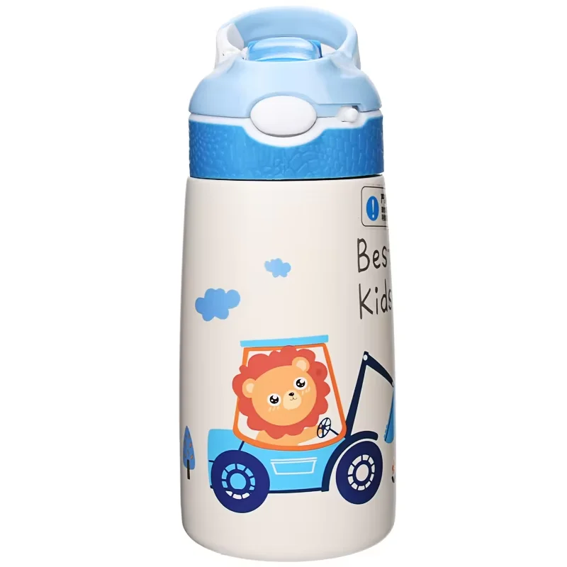 Isolierte Kinder-Wasserflasche aus Edelstahl 316, mit Strohhalm, BPA-freie Sport-Metallwasserflasche für Zuhause, Büro oder Auto, 14 Unzen Image