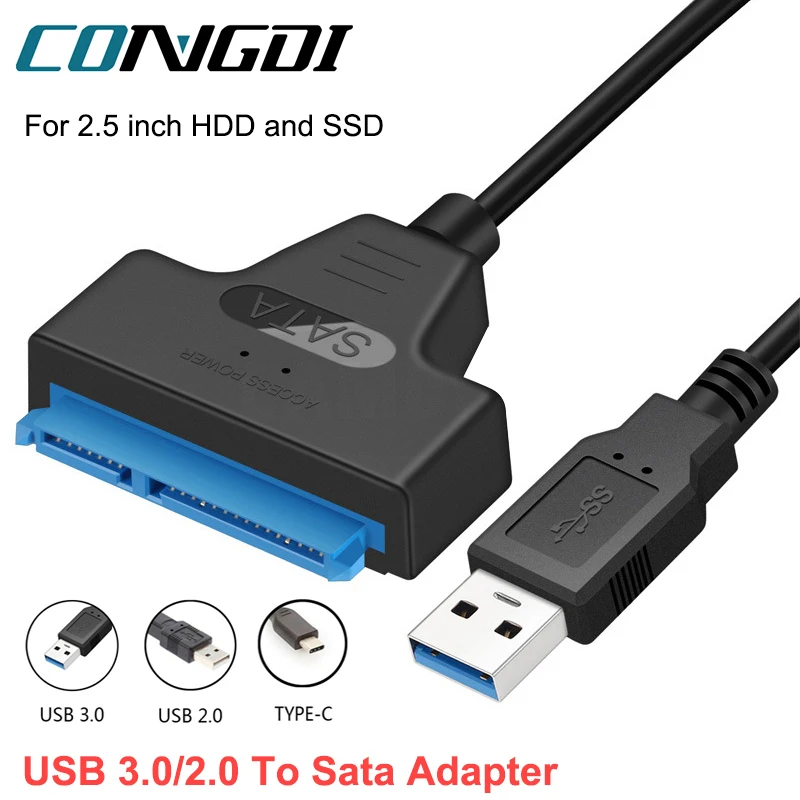 Congdi USB SATA 3-Kabel Sata auf USB 3.0-Adapter bis zu 6 Gbit/s, unterstützt 2,5 Zoll externe SSD HDD-Festplatte 22-polig Sata III A25 2.0 Image
