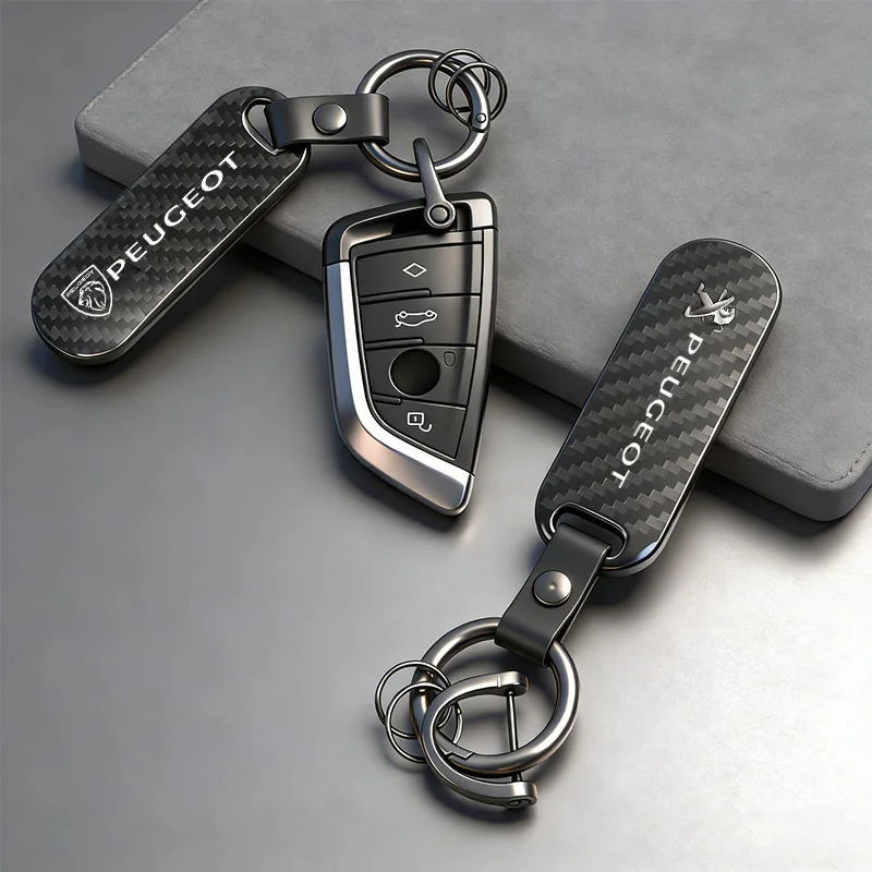 Kohlefaser-Textur Autoschlüsselanhänger für Peugeot 206 307 308 207 3008 208 407 508 2008 5008 301 406 408 607 Image