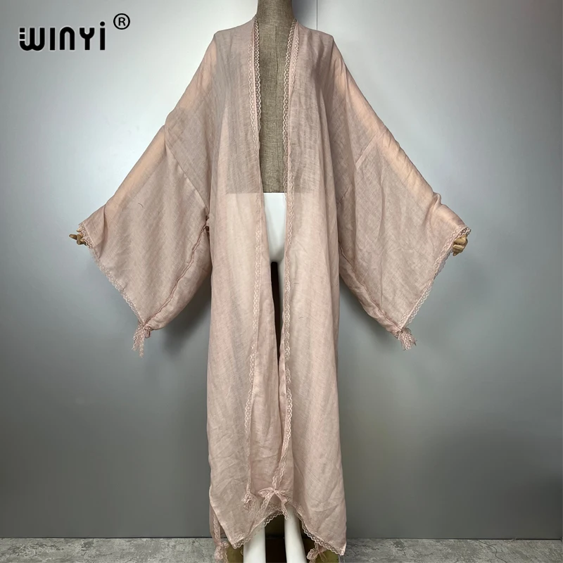 WINYI böhmischer Kimono neuer Damenmantel Lose Quasten Langer Mantel Strand Urlaub Schwimmen Cover Up Partykleider Luxus Dubai Abaya Image