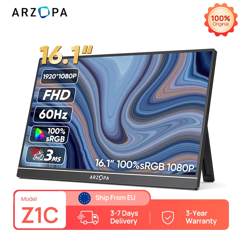 ARZOPA 16,1'' 100% sRGB 1080P FHD Tragbarer Monitor IPS-Bildschirm Zweiter Monitor Externes Display Z1C Image