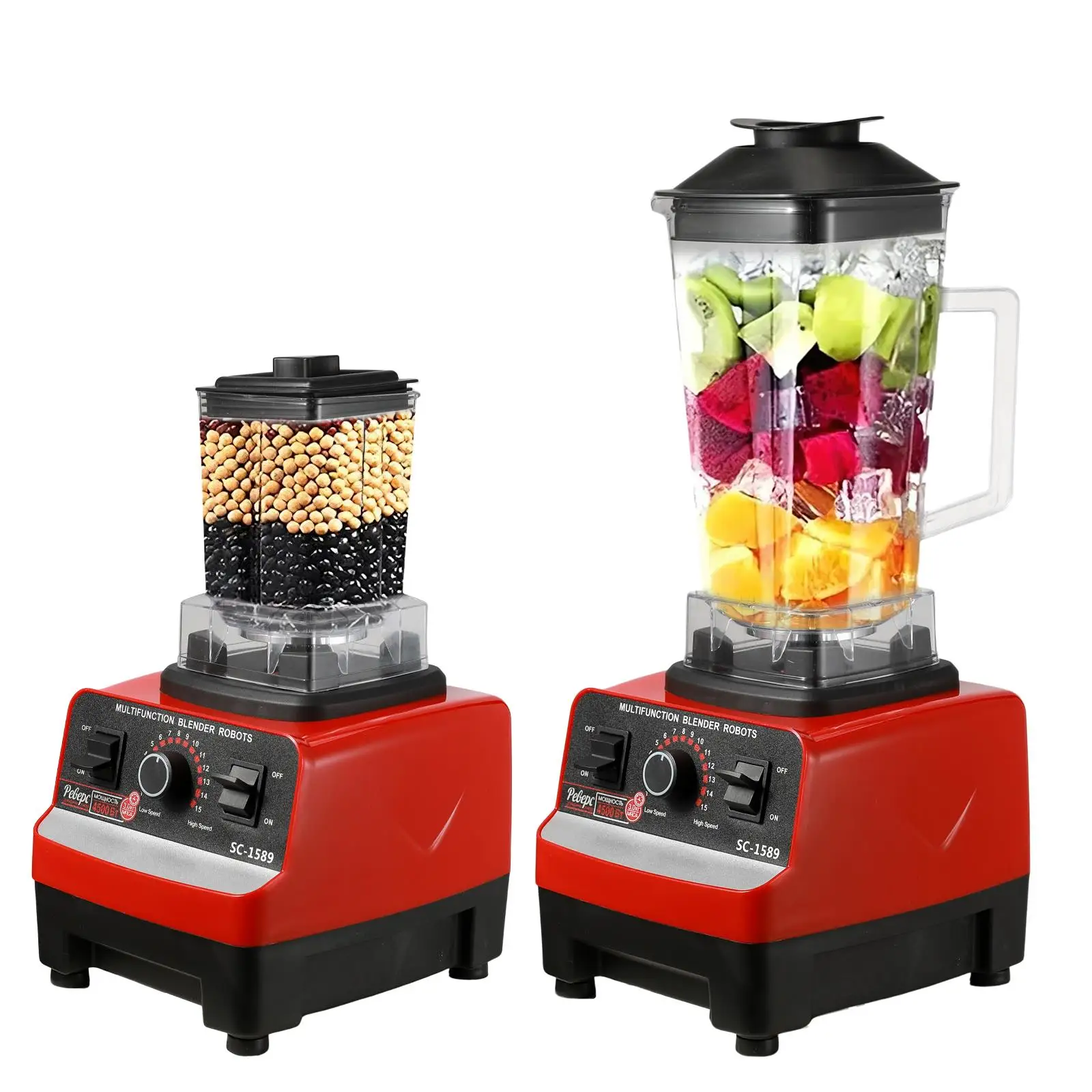 Blender 2-en-1 2000W avec base antidérapante, 2,9 L sans BPA, broyeur de glace et robot culinaire, blender de cuisine robuste