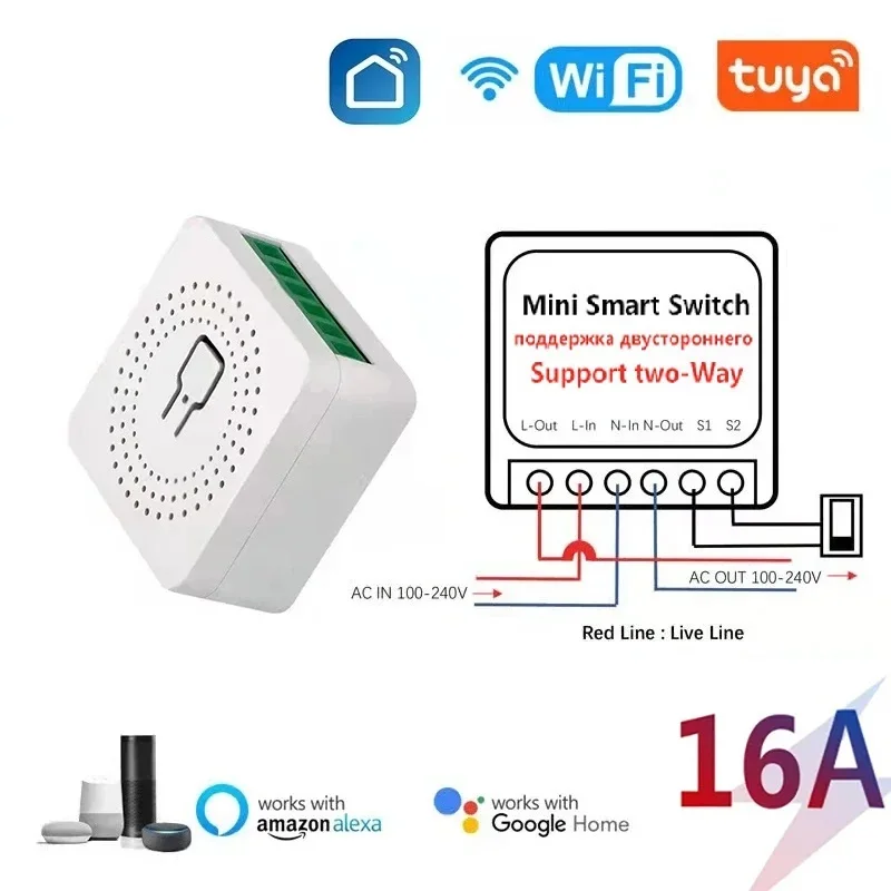 Tuya WiFi Smart Switch 16A Modul 2-Wege-Steuerung Mini-Schalter Smart Life Kompatibel mit Alexa Google Alice 1/10 Stück Image