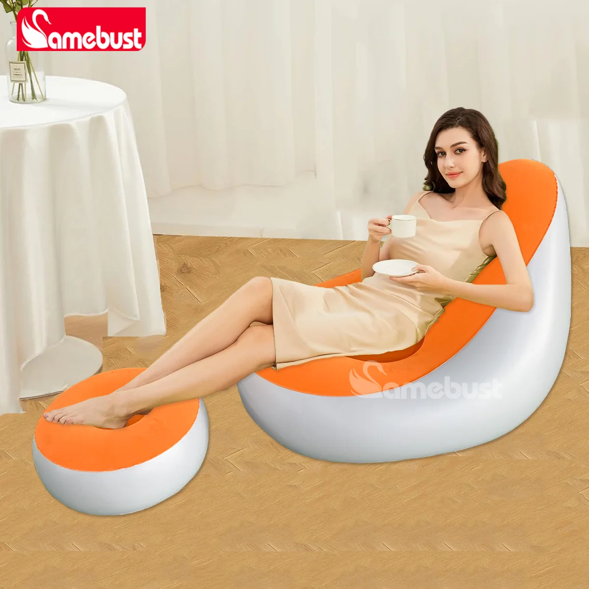 Camebust Aufblasbares Sofa - Beflockte Oberfläche Hochwertiges PVC Fußhocker Schnelle Aufblasfunktion Lazy Lounge