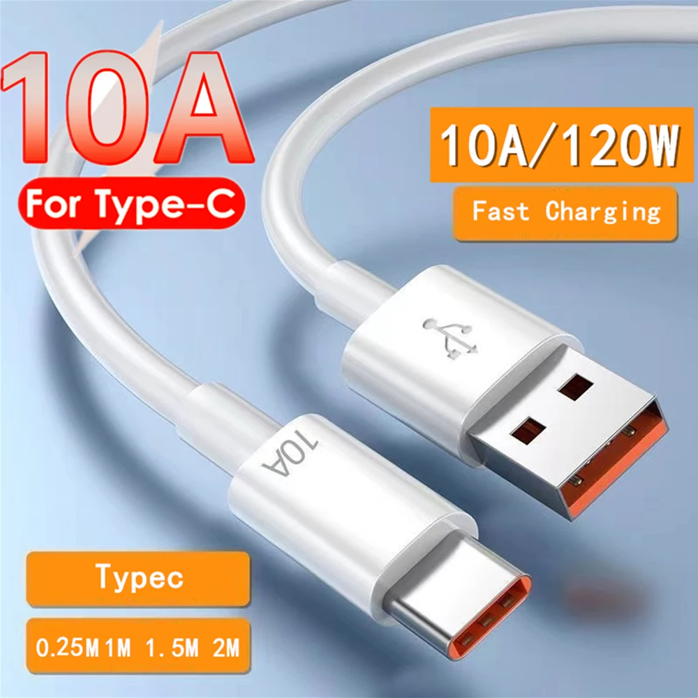 Universelles 120W 10A USB Typ-C Schnellladekabel 0,25M 1m 1,5m 2M für Samsung Huawei Xiaomi Redmi Android-Handys Datenkabel Image