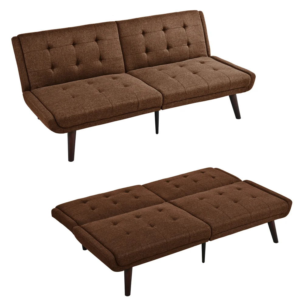 146cm Armloses Kompaktes Braunes Futon-Schlafsofa 5 Verstellbare Positionen Zweisitzer für Kleine Räume & Wohnzimmer Image