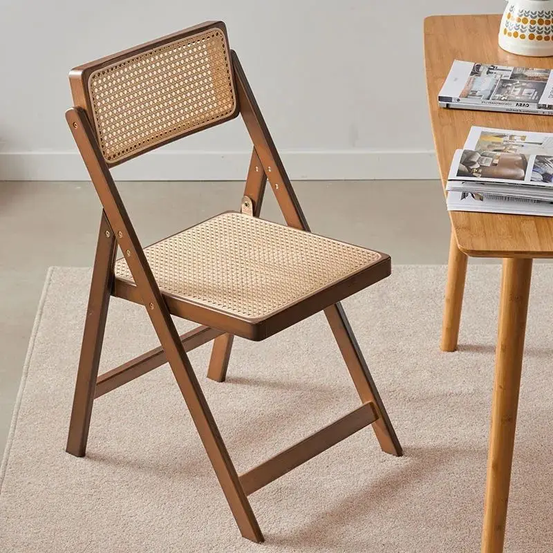 Wabi Stillwind Rattan Stuhl Haushaltsklappstuhl Nanzhu Massivholz Hocker Rückenlehne Esszimmerstuhl Image