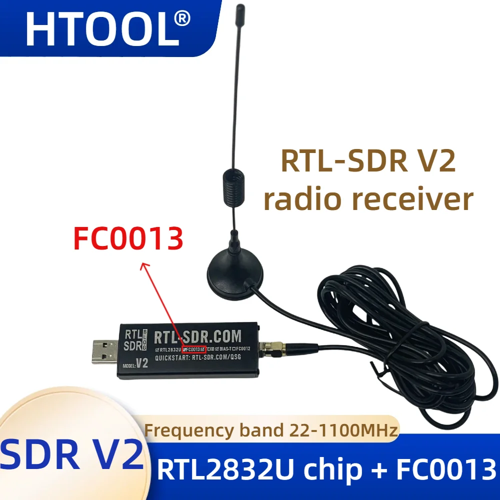 SDR-Funkempfänger RTL2832U RTL-SDR-Chipempfänger mit FC0013-Tunerband 22–1100 MHz Image