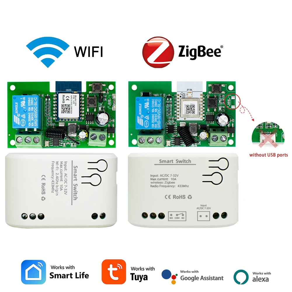 1CH Zigbee/WIFI Tuya Smart Relais 12V 24V 110V 220V Trockenkontakt NO/NC/COM Modul Timer Tipp Schalter für Licht/Motor, Alexa Arbeit Image