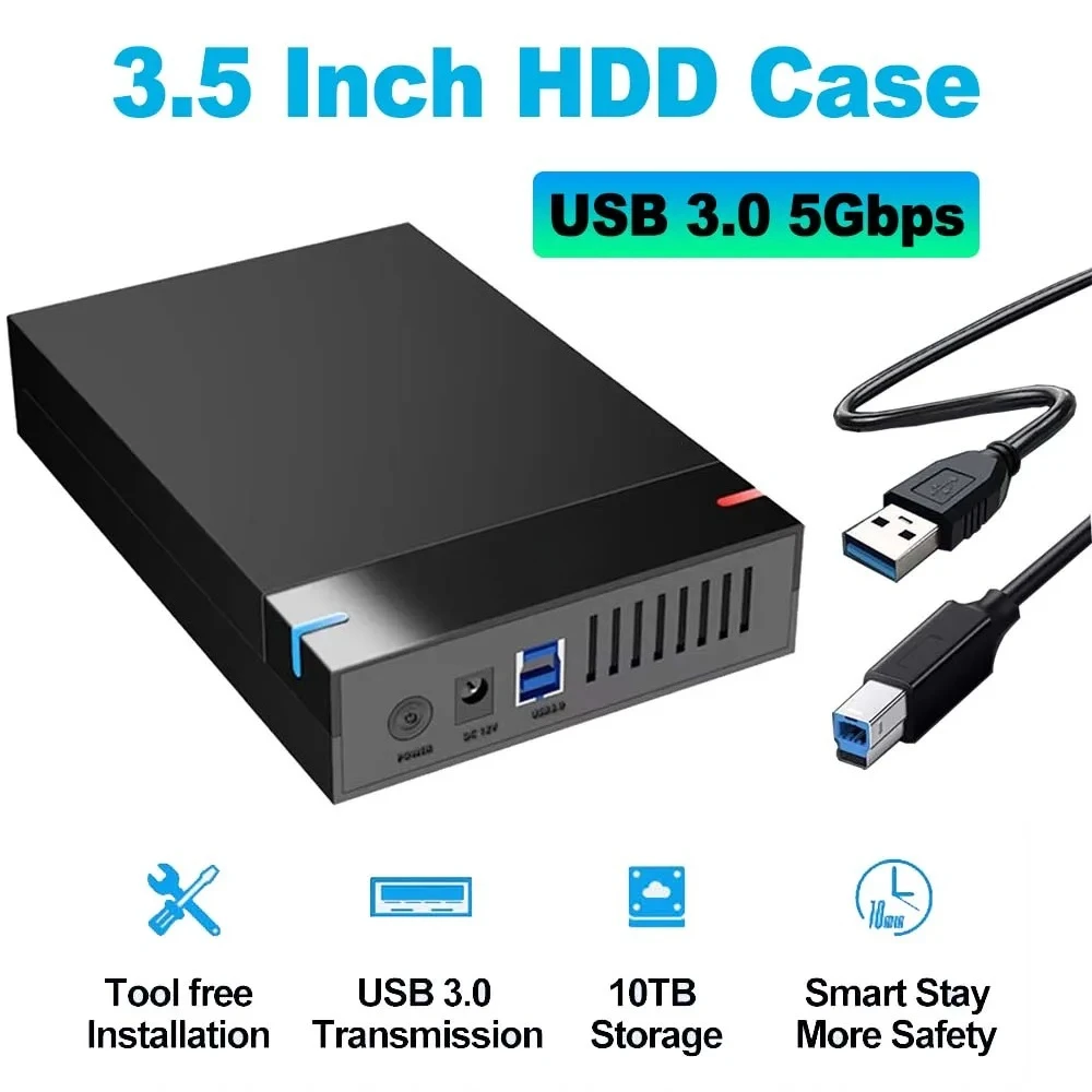 3,5 Zoll tragbare externe Festplattengehäuse Box Gehäuse SATA SSD HDD 10 TB USB 3.0 Übertragung für PC Laptop TV Mobiltelefon Image