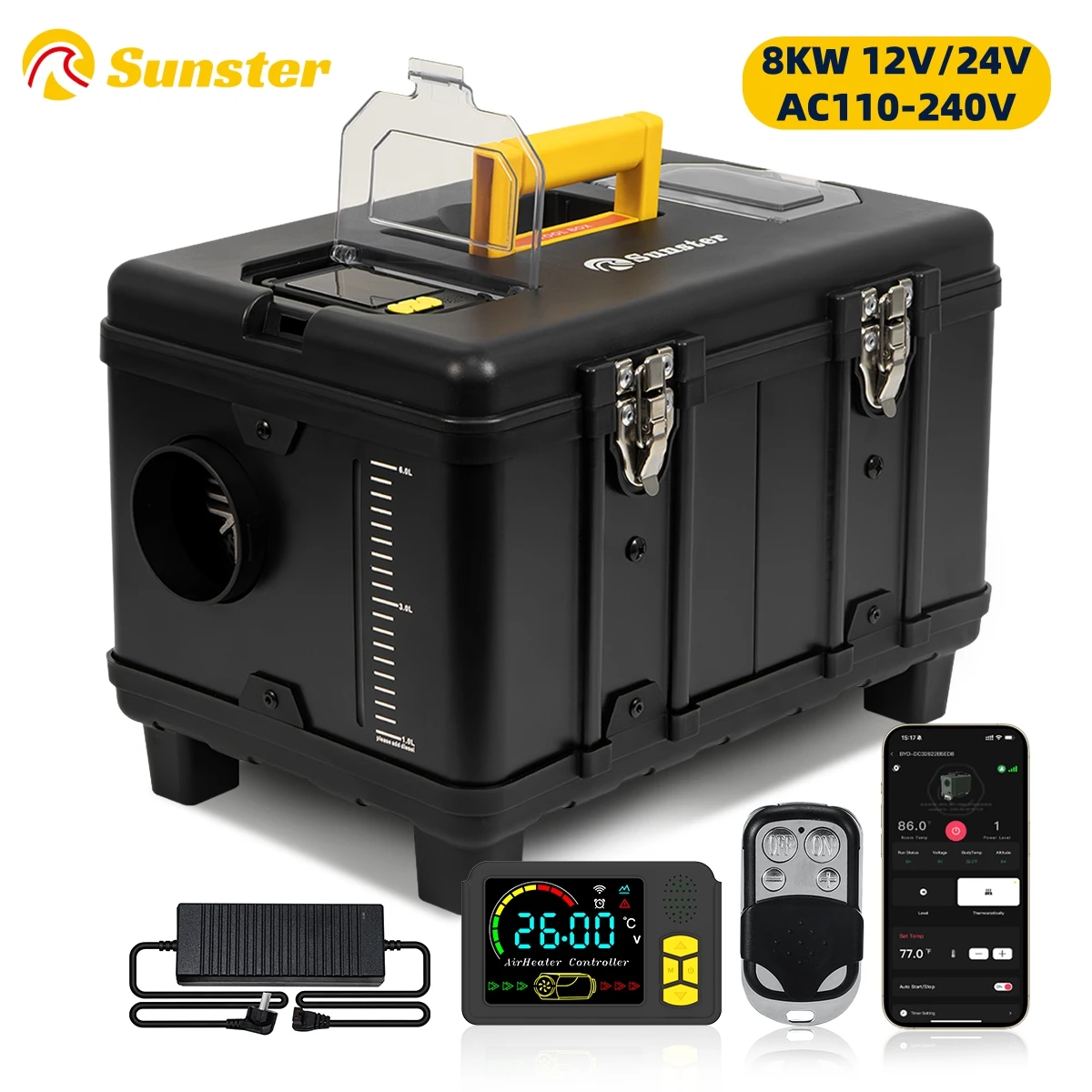 ToolBox 8KW 12V & 24V 230V Diesel-Lufterhitzer mit Bluetooth-APP-Steuerung und thermostatischer Park-Nachtheizung für Auto, Wohnmobil, Wohnmobil, Zelt Image