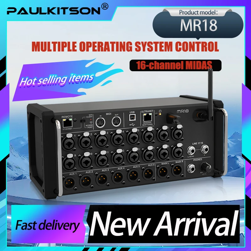 Paulkitson Mr18 Rack-Montierter Digitalmixer Studio-Aufnahmekonsole Geeignet für iPad/Android-Tablets Mit Midas-Vorverstärker