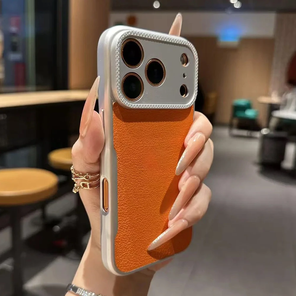 Luxuriöse Lichee-Muster Einfarbige Hülle für iPhone Air 17 16 15 14 13 12 Pro Max Plus Kameraschutz Mattierte Abdeckung Image