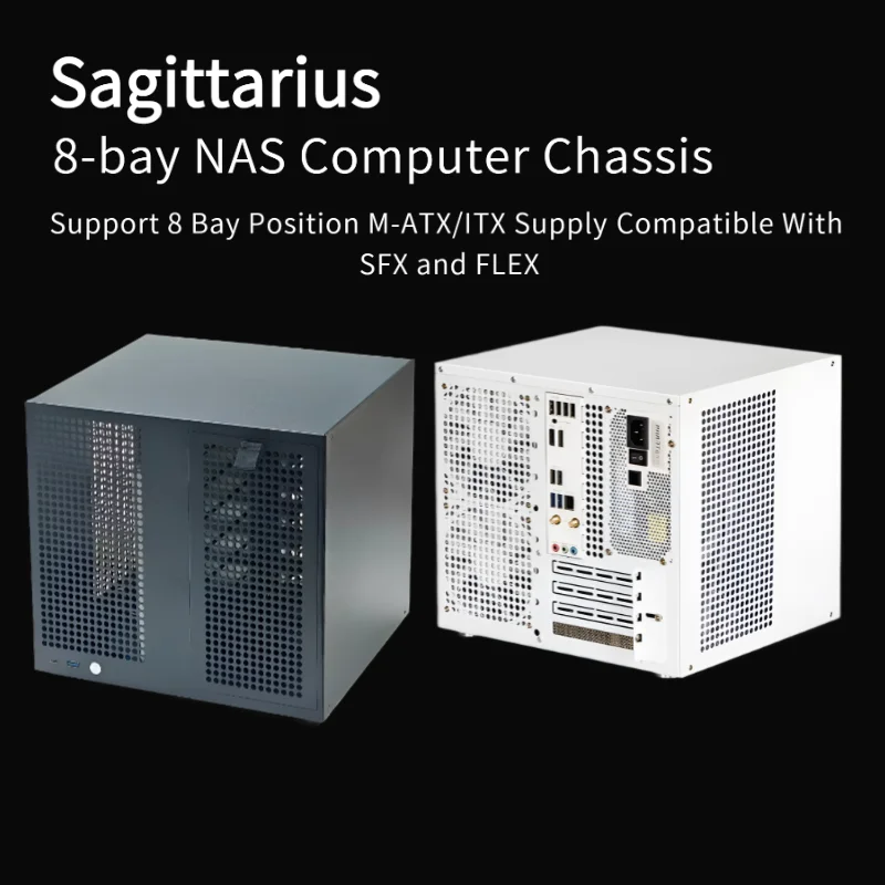 Sagittarius 8-Bay-NAS-Gehäuse mit ATX-Netzteil, MATX-Motherboard, PCIE in voller Höhe, 21,8 l Image
