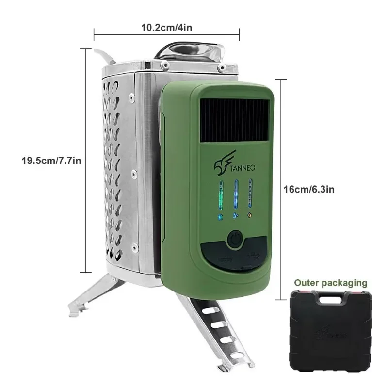 Holzofen zur thermischen Stromerzeugung, zusammenklappbar, wiederaufladbar, für den Außenbereich, Picknickkocher, tragbarer Campingkocher aus Edelstahl Image