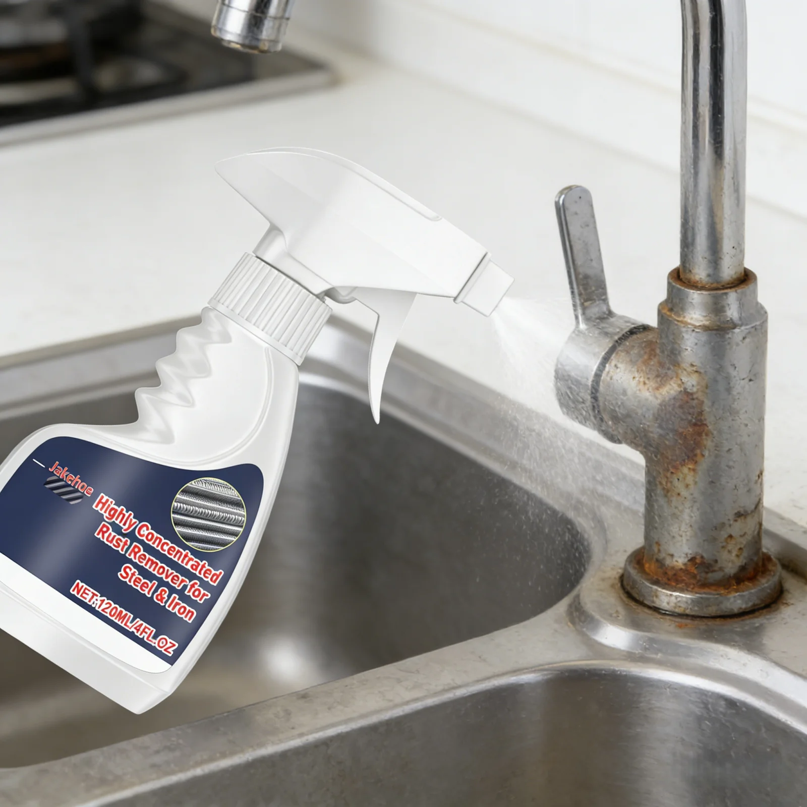 Jakehoe Rostentferner für Stahl und Eisen, Rostschutz für Küche, Werkzeuge, Badezimmer, Hardware, Haushalt, Entrostungsspray 120ml Image