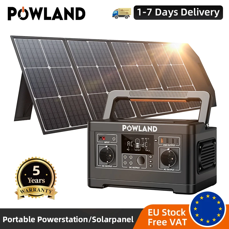 Powland 600w tragbares Kraftwerk mit Solar panel 140400 w lifepo4 Batterie 520wh mah für Home Backup im Freien Camping rv Image