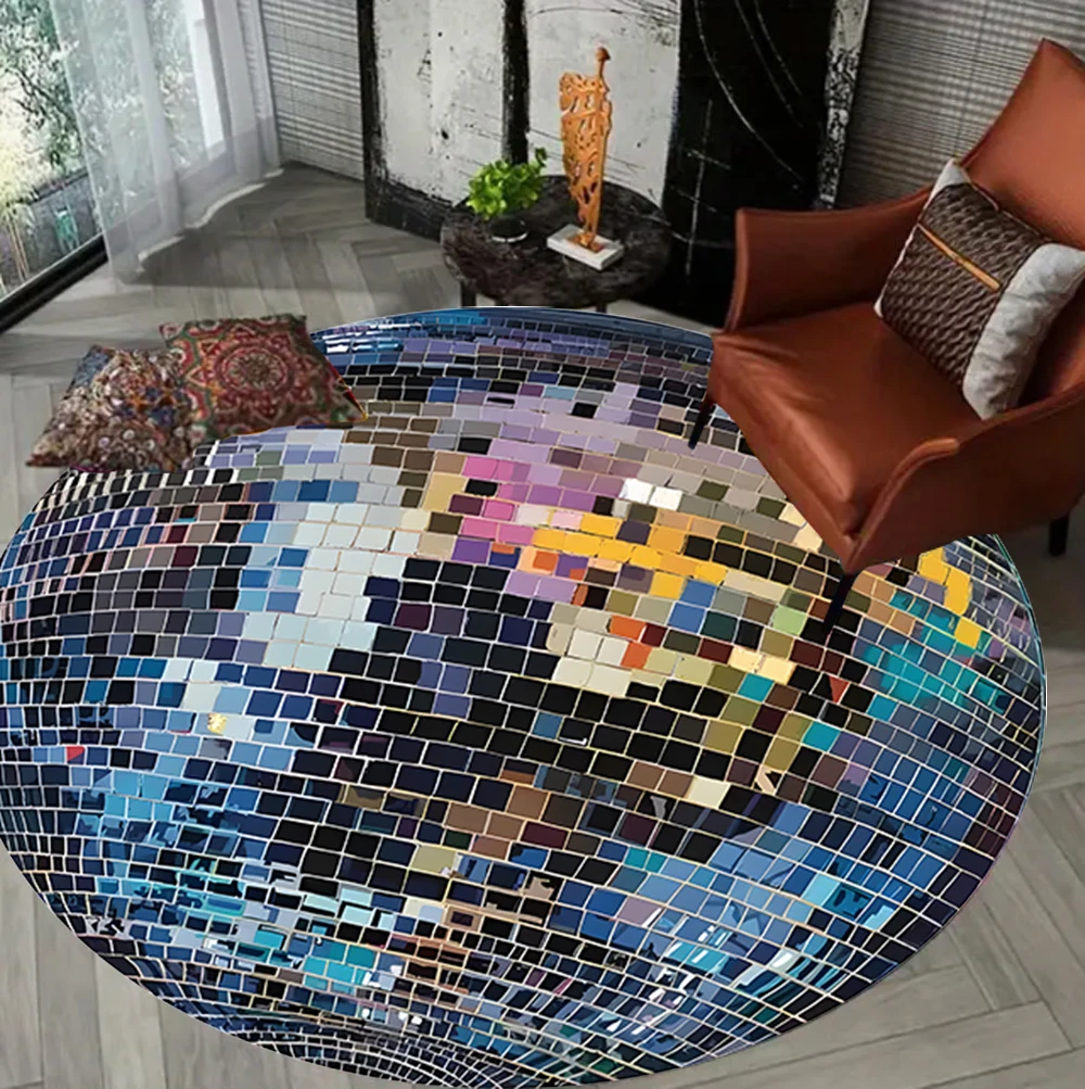 Runde Dekorative Matte mit Modischem Glitzermuster und Rutschfester Bodenmatte für Wohnzimmer, Schlafzimmer, Flur, Wunderschönes Design Image