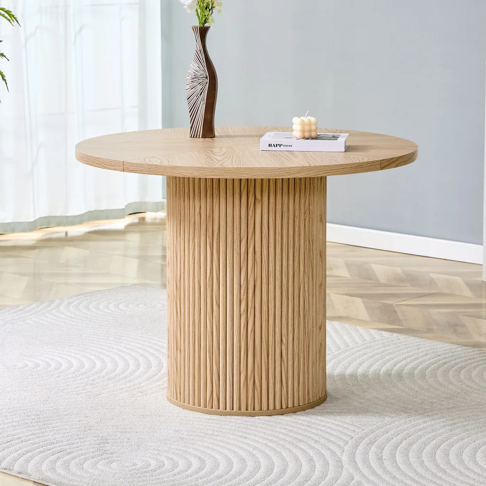 Runder 100cm Esstisch aus MDF für 4-6 Personen Zylindrische Tischbeine mit Staufach Metallstange und Samtverschluss Image