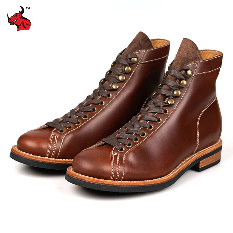 Rindsleder High Top Motorrad Stiefel Vintage Männer Moto Stiefeletten Motocross Dicken Sohlen Reitstiefel Wanderschuhe Moto Ausrüstung