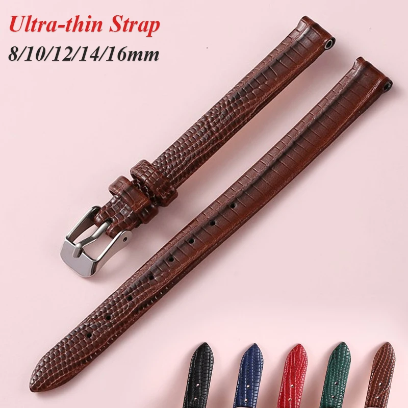 Schlankes Lederarmband, 8 mm, 10 mm, 12 mm, 14 mm, 16 mm, kleine Damen-Uhrenarmband, weiches Rindsleder-Armband, hochwertiges Mini-Band, universell Image