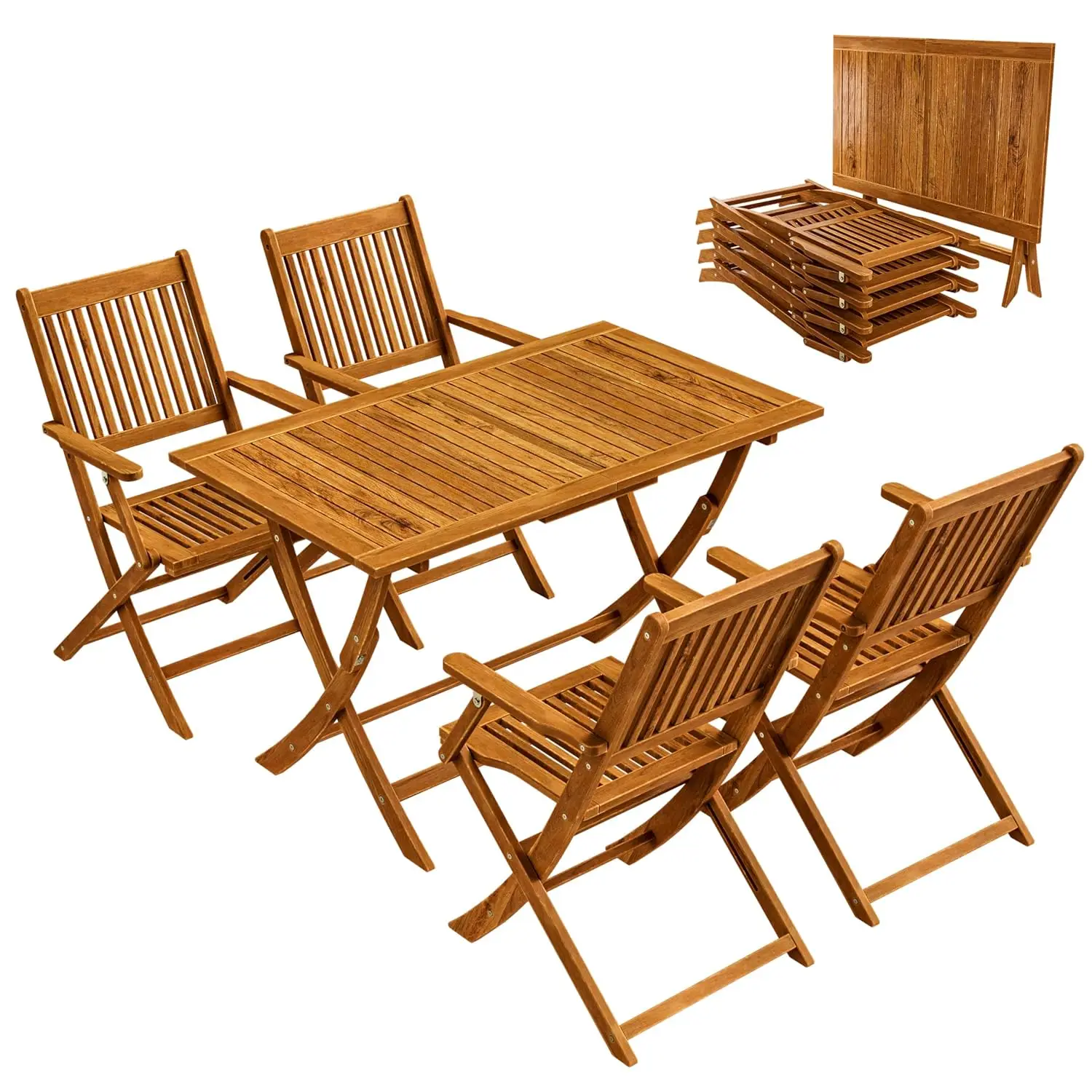® Gartenmöbel-Set, wetterfest, klappbar, Akazie, 5-teilig, FSC ® Zertifizierte Armlehne aus Holz, 160 kg Tragfähigkeit, individuell angepasst