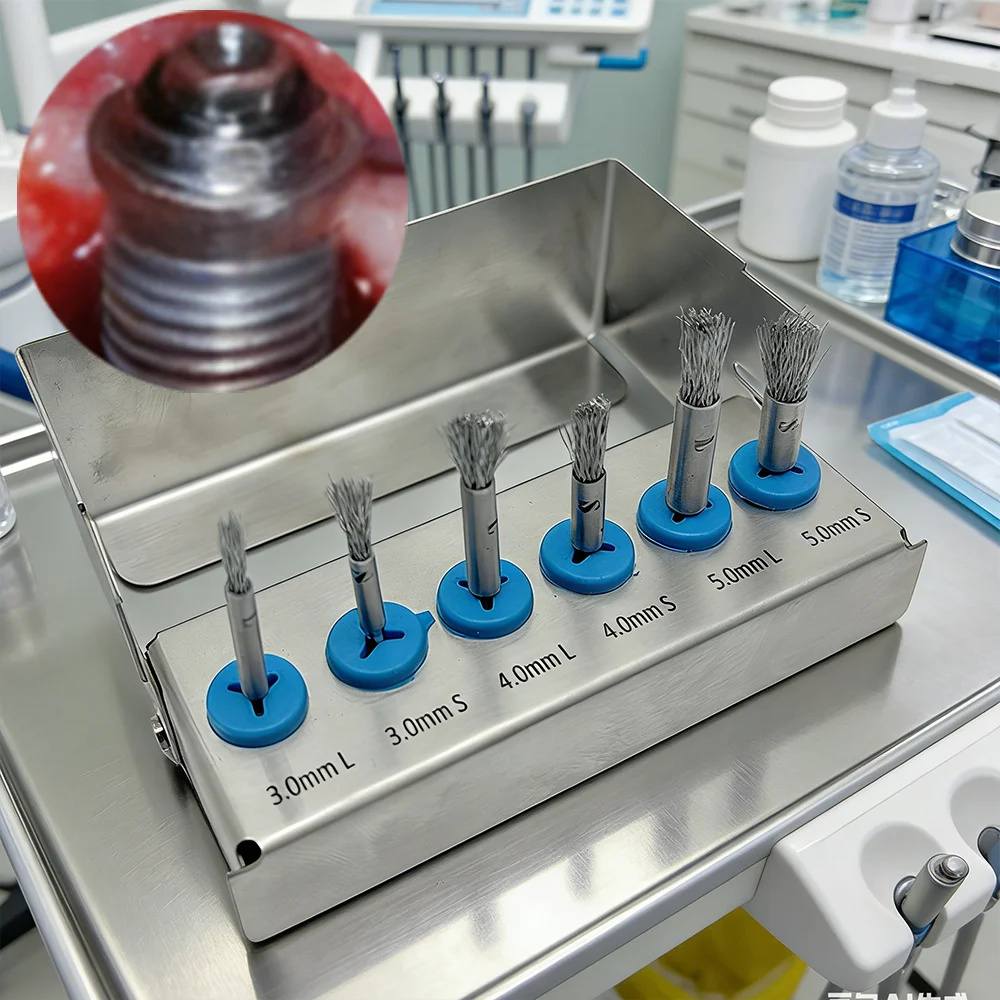 Set für Zahnreinigung bei Peri-Implantitis, Implantat-Oberflächenfäden, Titanbürste für Implantat-Restaurierung und -Wartung, Autoklavierbar Image